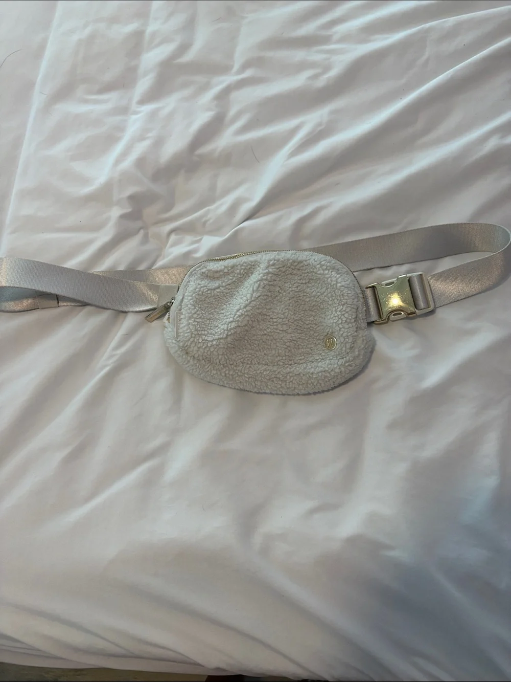lululemon athletica Cream Sherpa Waist Pack with Silver Buckle